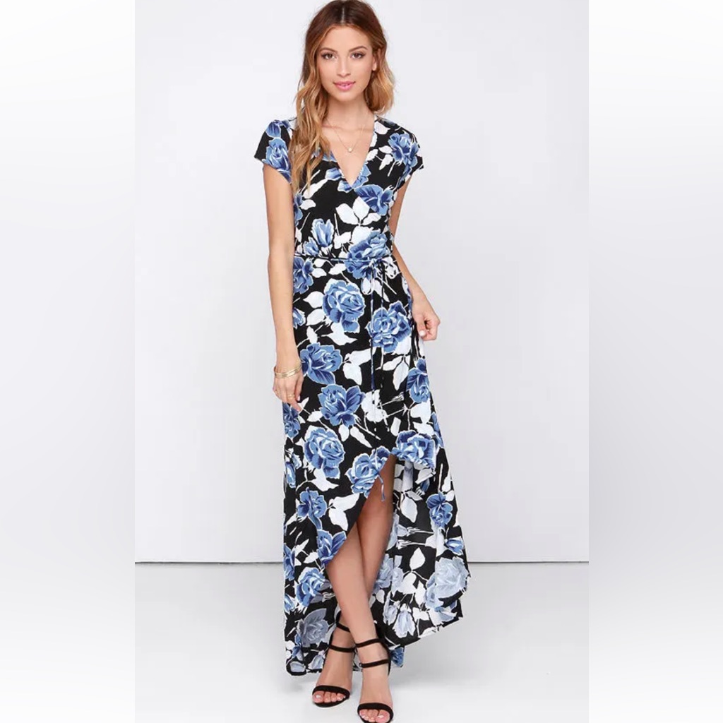 Faithful The Brand Black Floral Print Wrap Dress